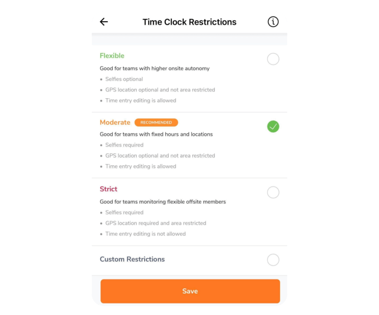 Customising restrictions on mobile for tracking time