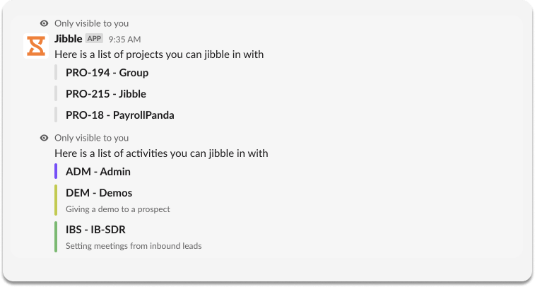 Slack activity and projects view