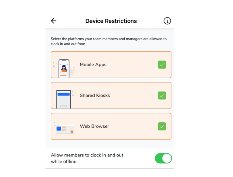 Device restriction settings for time tracking