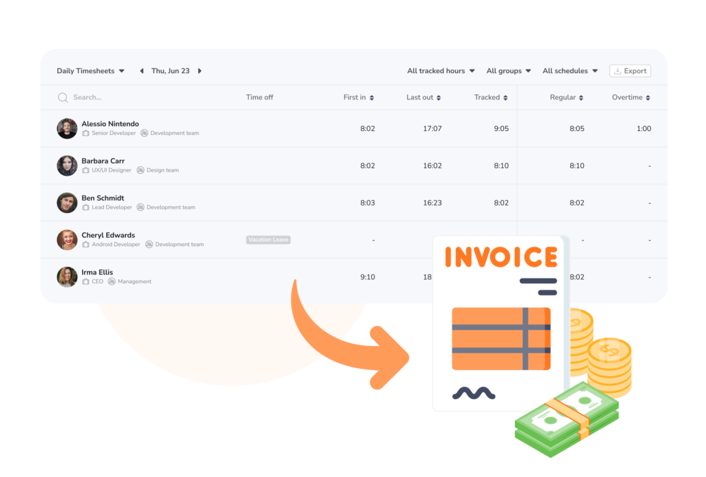 With an Attendance app, a timesheet to simply becomes an invoices