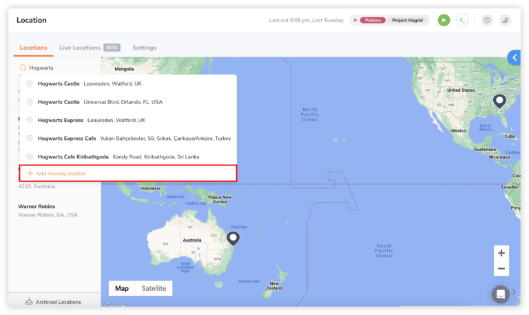 Adding locations via coordinates