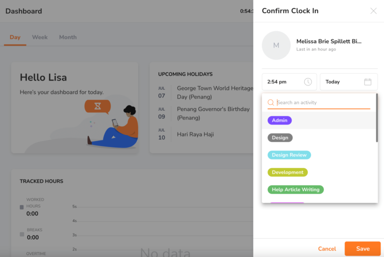 Tracking time against activities