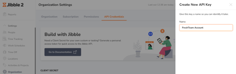 Create API key in Jibble Dahsboard