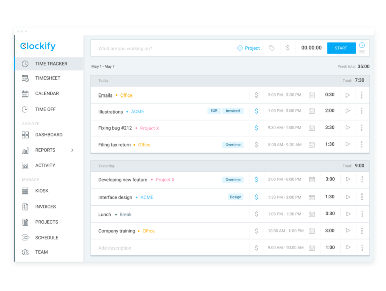 Clockify time tracking software