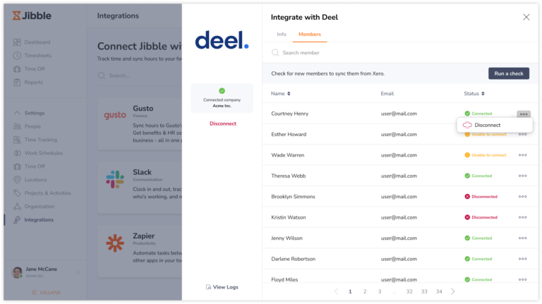 Disconnecting members from Deel integration