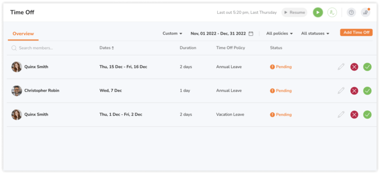 Pending time off added to overview