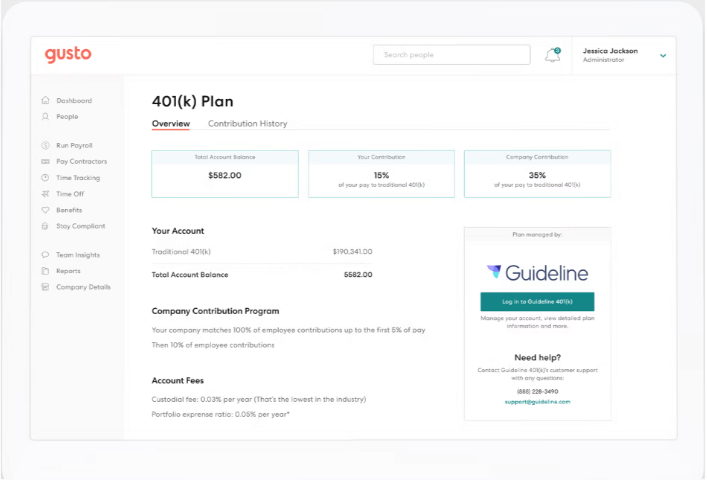 Screen visualizing 401(k) Plan