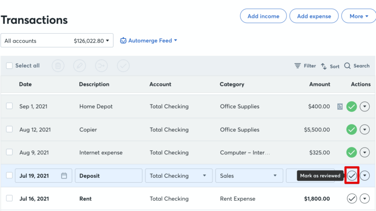 Showing transaction page