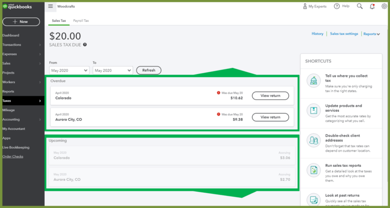 Visualization of tax due screen on Quickbooks Payroll