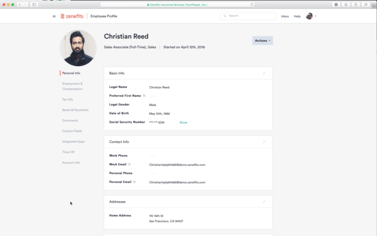 Showing employee profile