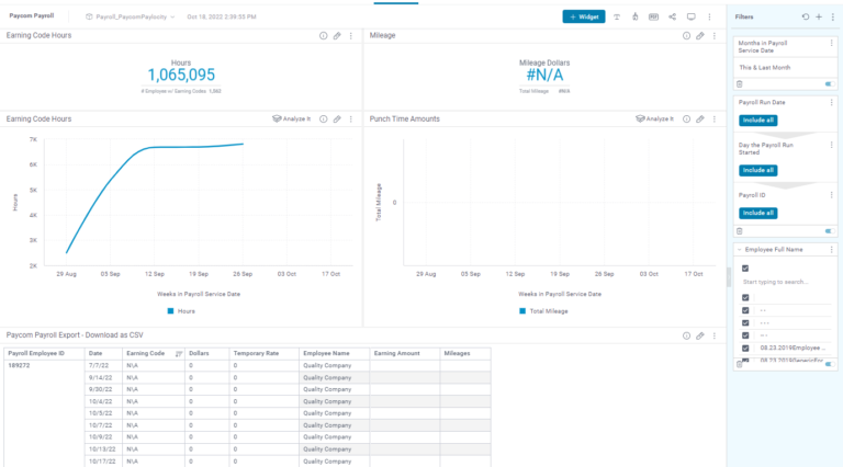 Representation of employee's report through charts Paycom