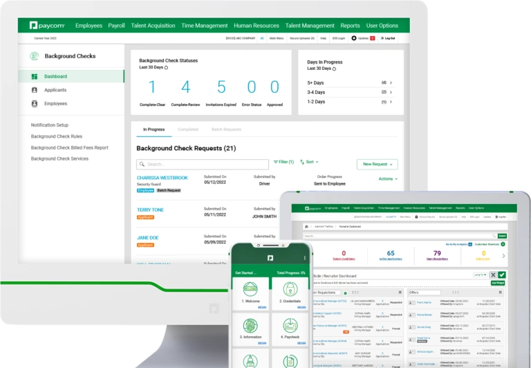 Showing background cheques' dashboard in Paycom