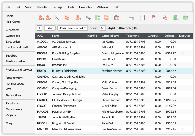 Representation of list of invoices