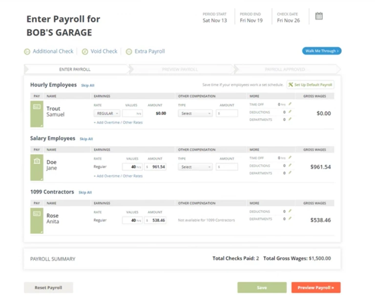 Showing Bob's garage payroll screen