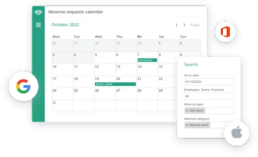 Calendar view of absence requests on Calamari 
