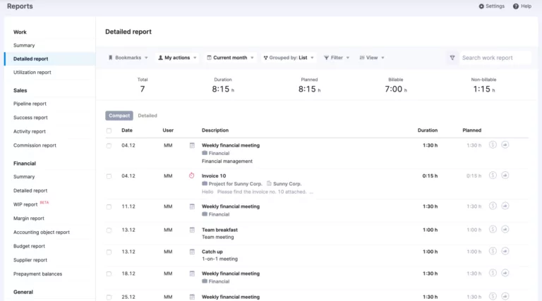 Scoro Work Reporting Software Screenshot